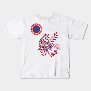 Emu Aboriginal Dots Painting Tribal  Art in Red-Blue Kids T-Shirt